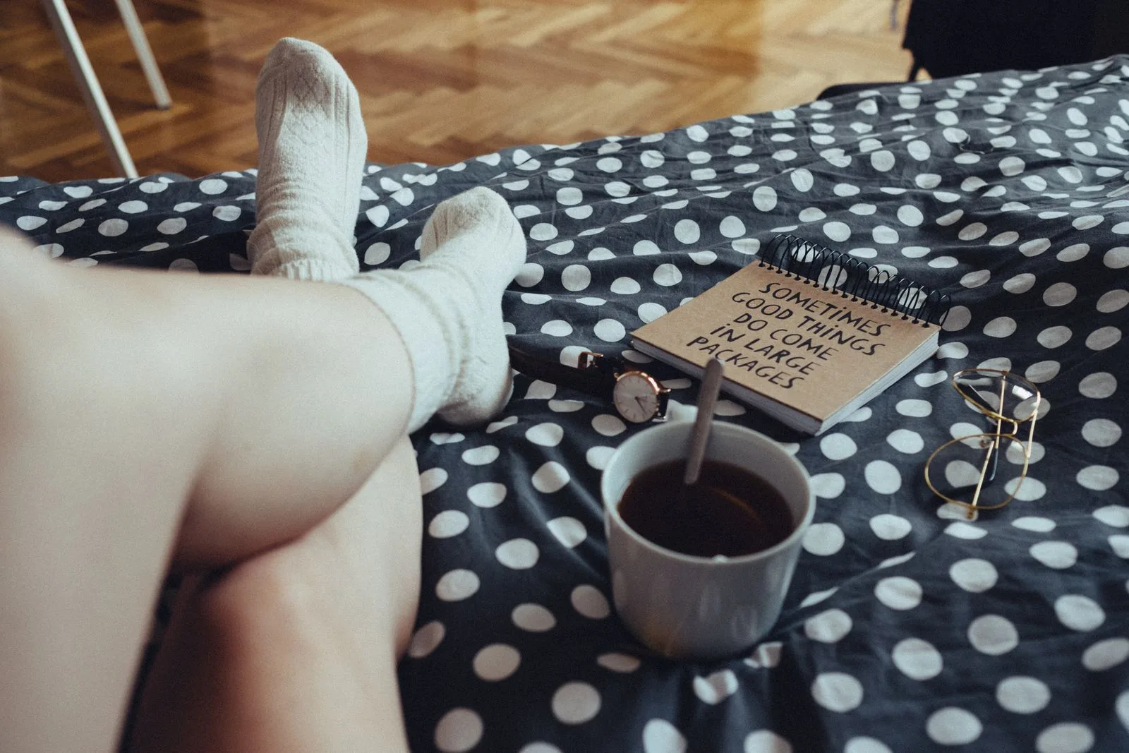Cosy socks, a warm drink, and a moment of rest at home