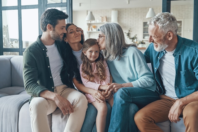 Family members engaging in family communication and sharing thoughts and feelings