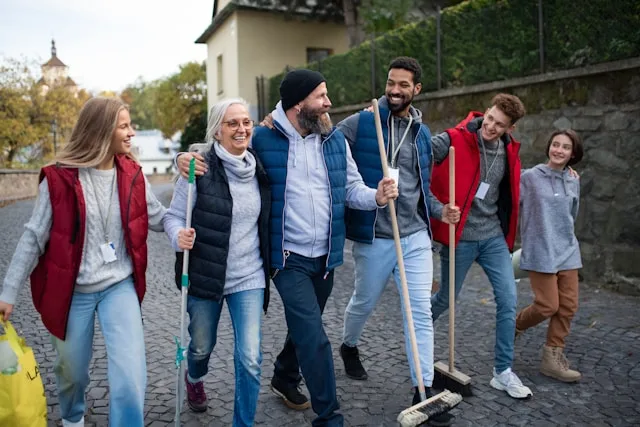 A diverse group walking together, a picture of the connection we all want